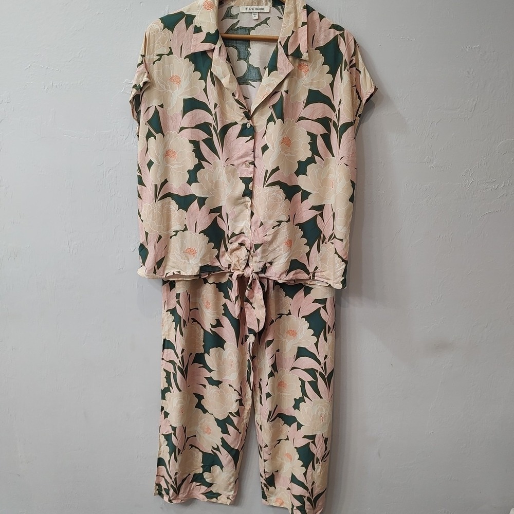 Black Rainn Top Pant Set Leisure Sz XL Resort Wear Vacation Coquette Soft Girl